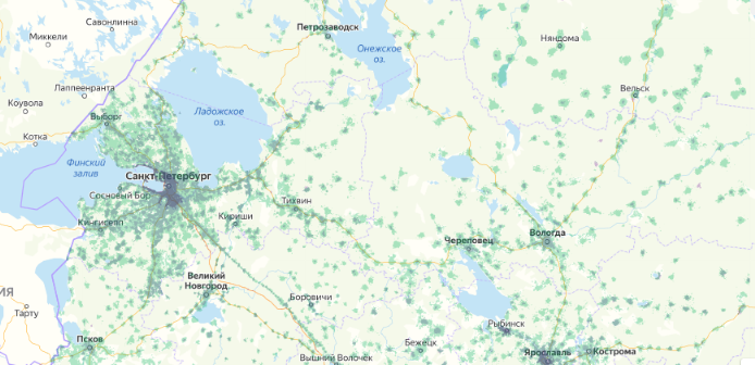 Зона покрытия МТС на карте Магас 